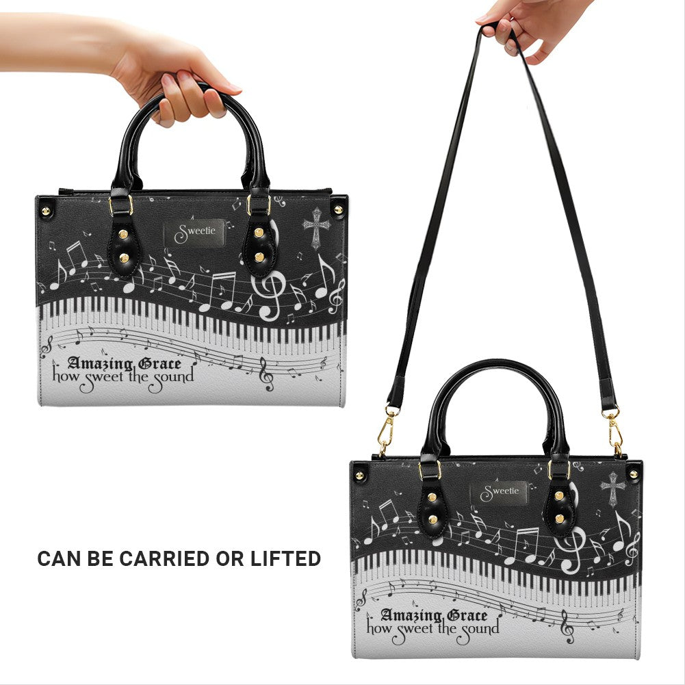 Personalized Christian Leather Handbag - Custom Bible Verse & Hymn Music Note Tote Bag - CHRISTIANARTBAG CAB01041526