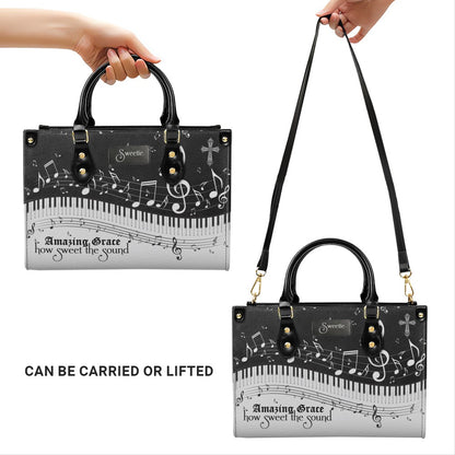 Personalized Christian Leather Handbag - Custom Bible Verse & Hymn Music Note Tote Bag - CHRISTIANARTBAG CAB01041526