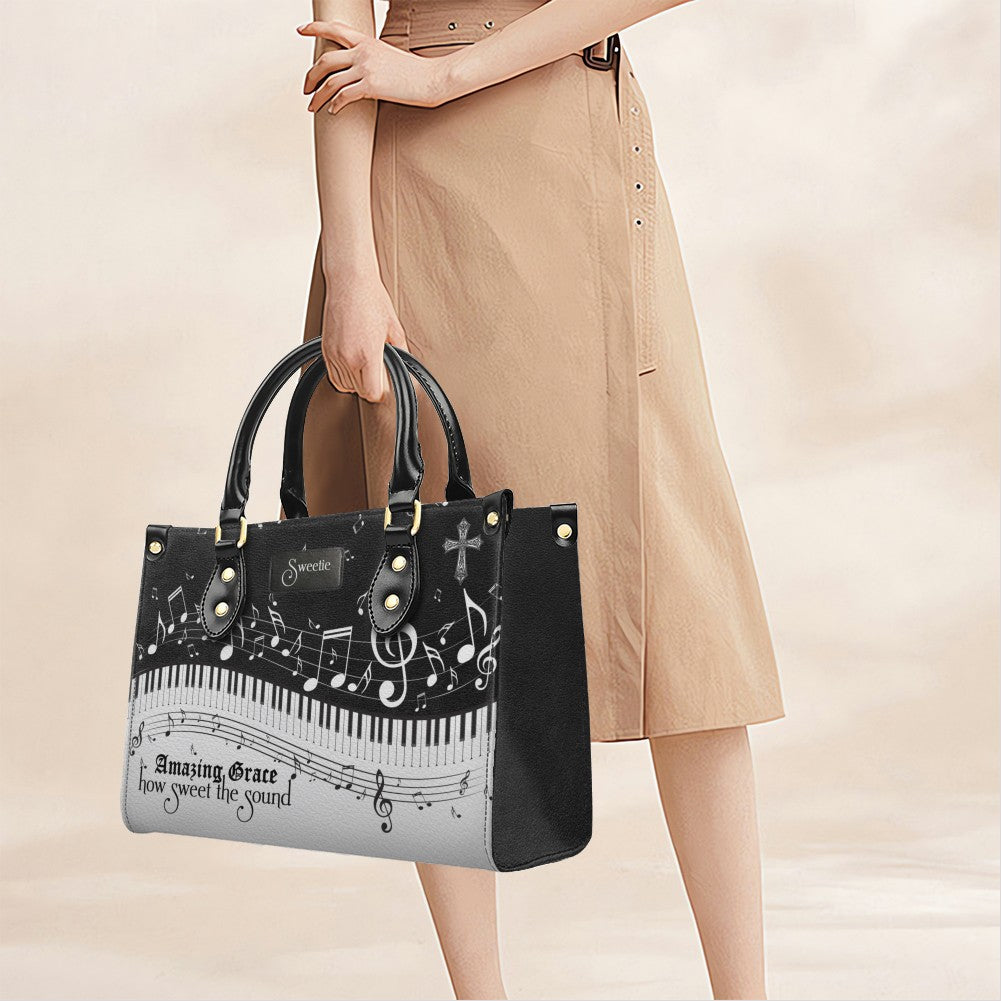 Personalized Christian Leather Handbag - Custom Bible Verse & Hymn Music Note Tote Bag - CHRISTIANARTBAG CAB01041526