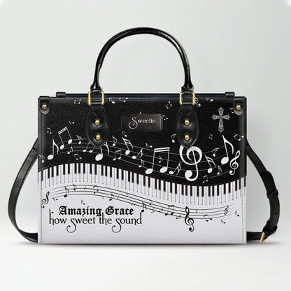 Personalized Christian Leather Handbag - Custom Bible Verse & Hymn Music Note Tote Bag - CHRISTIANARTBAG CAB01041526