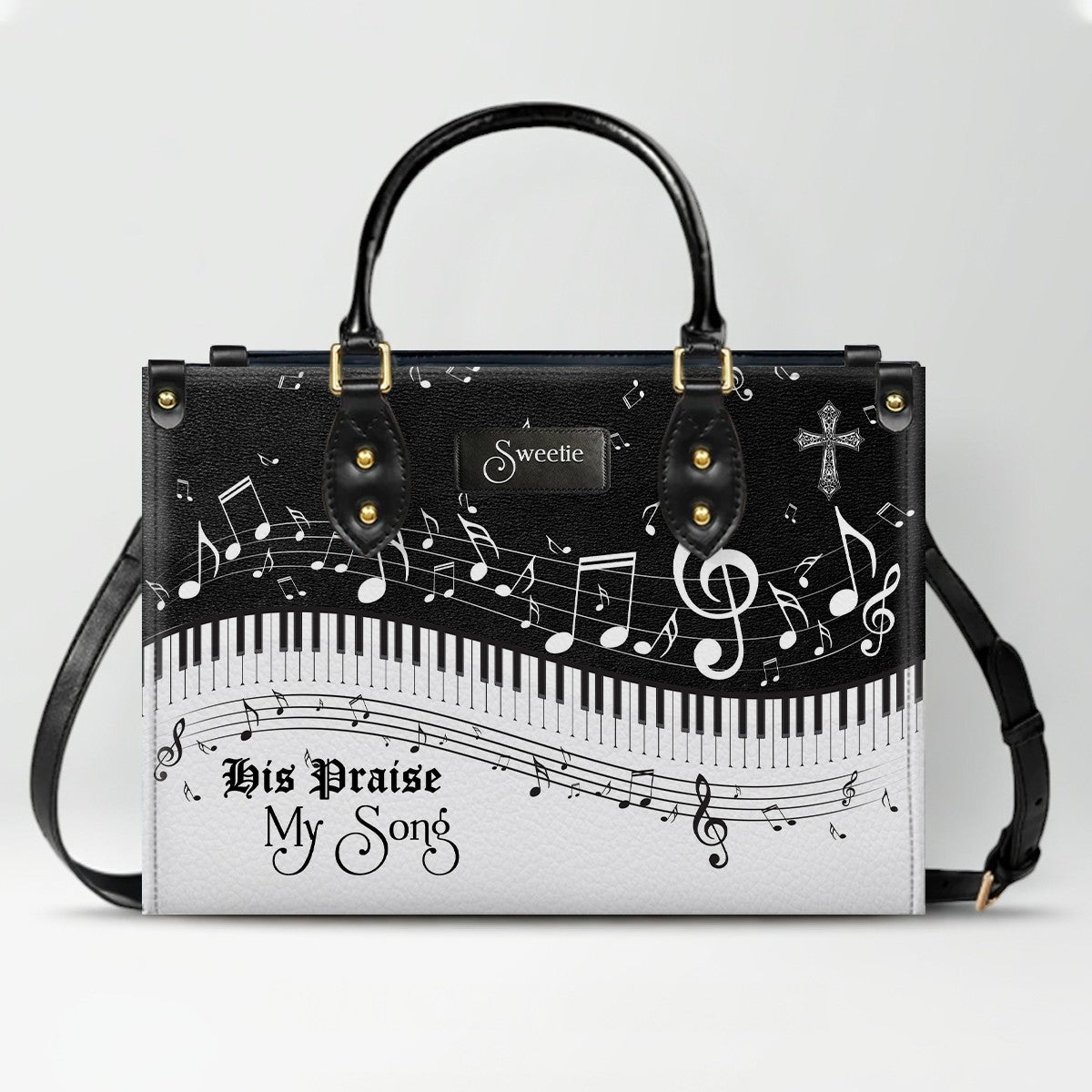 Personalized Christian Leather Handbag - Custom Bible Verse & Hymn Music Note Tote Bag - CHRISTIANARTBAG CAB01041526