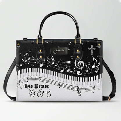 Personalized Christian Leather Handbag - Custom Bible Verse & Hymn Music Note Tote Bag - CHRISTIANARTBAG CAB01041526
