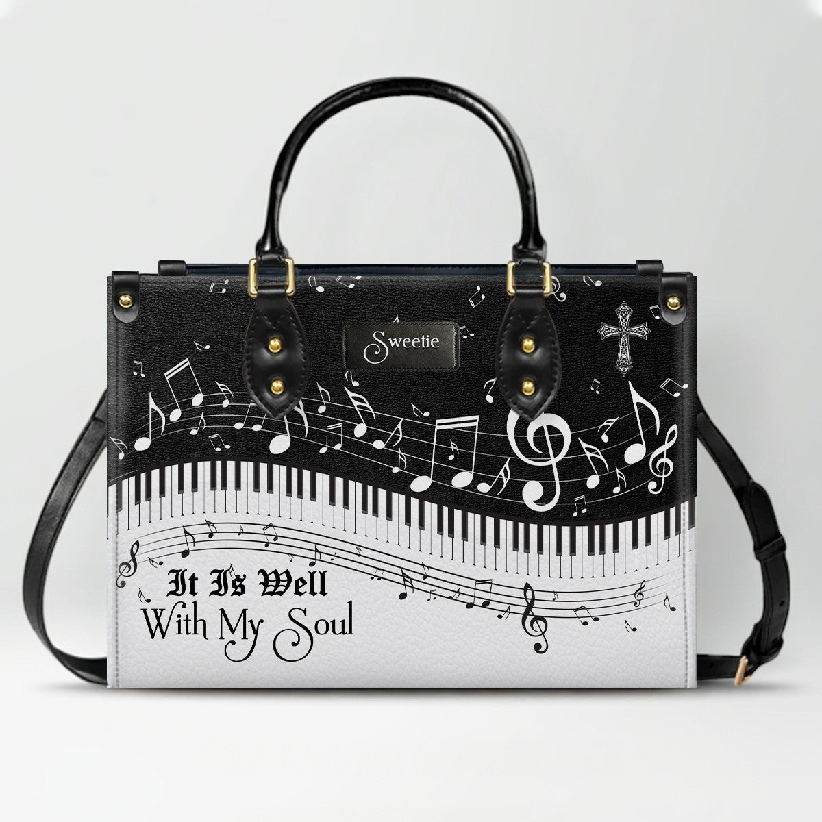 Personalized Christian Leather Handbag - Custom Bible Verse & Hymn Music Note Tote Bag - CHRISTIANARTBAG CAB01041526