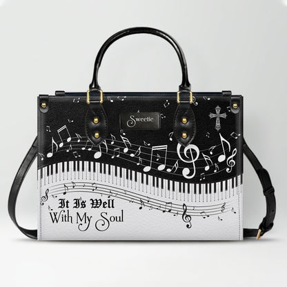 Personalized Christian Leather Handbag - Custom Bible Verse & Hymn Music Note Tote Bag - CHRISTIANARTBAG CAB01041526