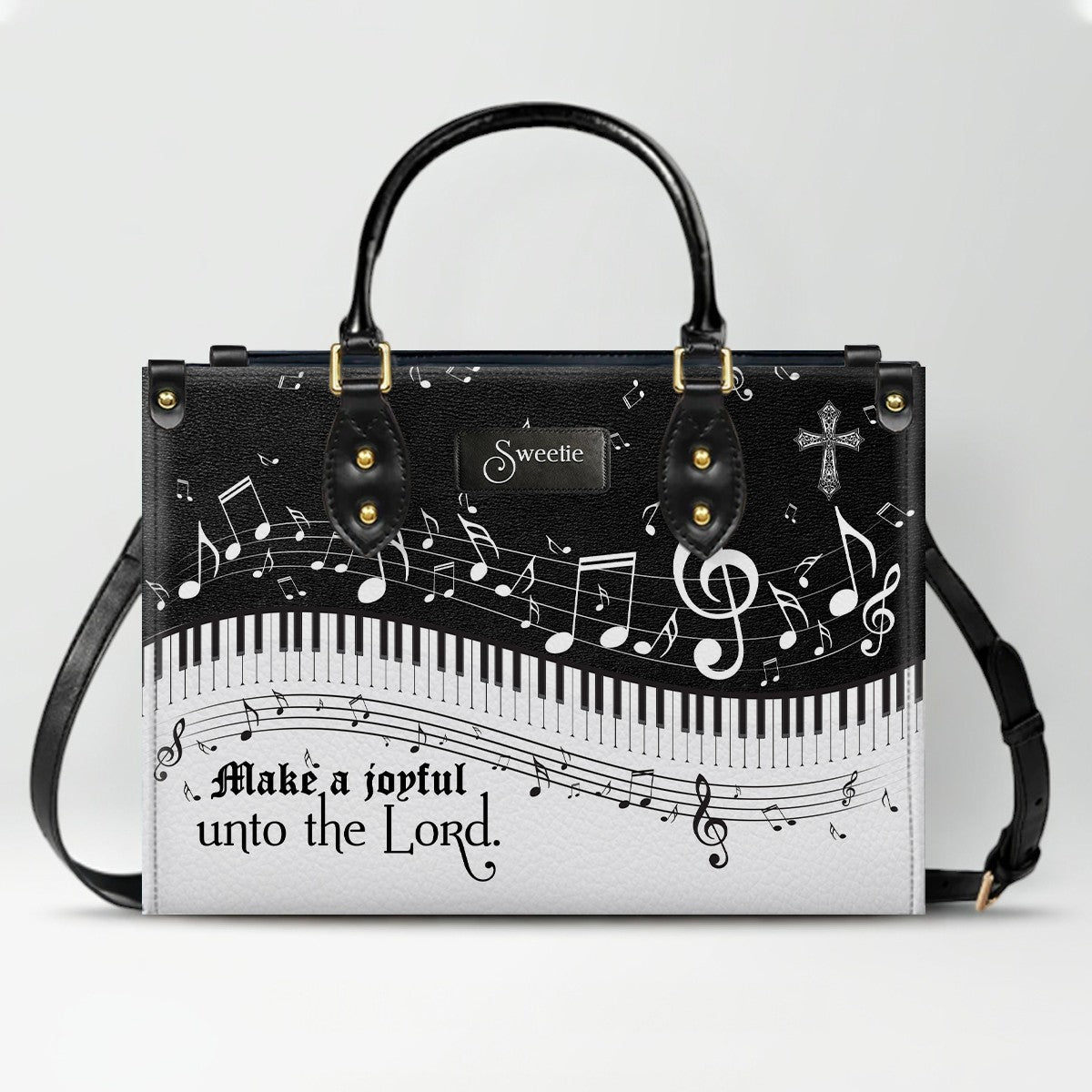 Personalized Christian Leather Handbag - Custom Bible Verse & Hymn Music Note Tote Bag - CHRISTIANARTBAG CAB01041526