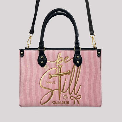 Personalized Be Still Psalm 46:10 Cross Leather Handbag for Women - CHRISTIANARTBAG | Custom Faith Purse in Pink CAB01100526