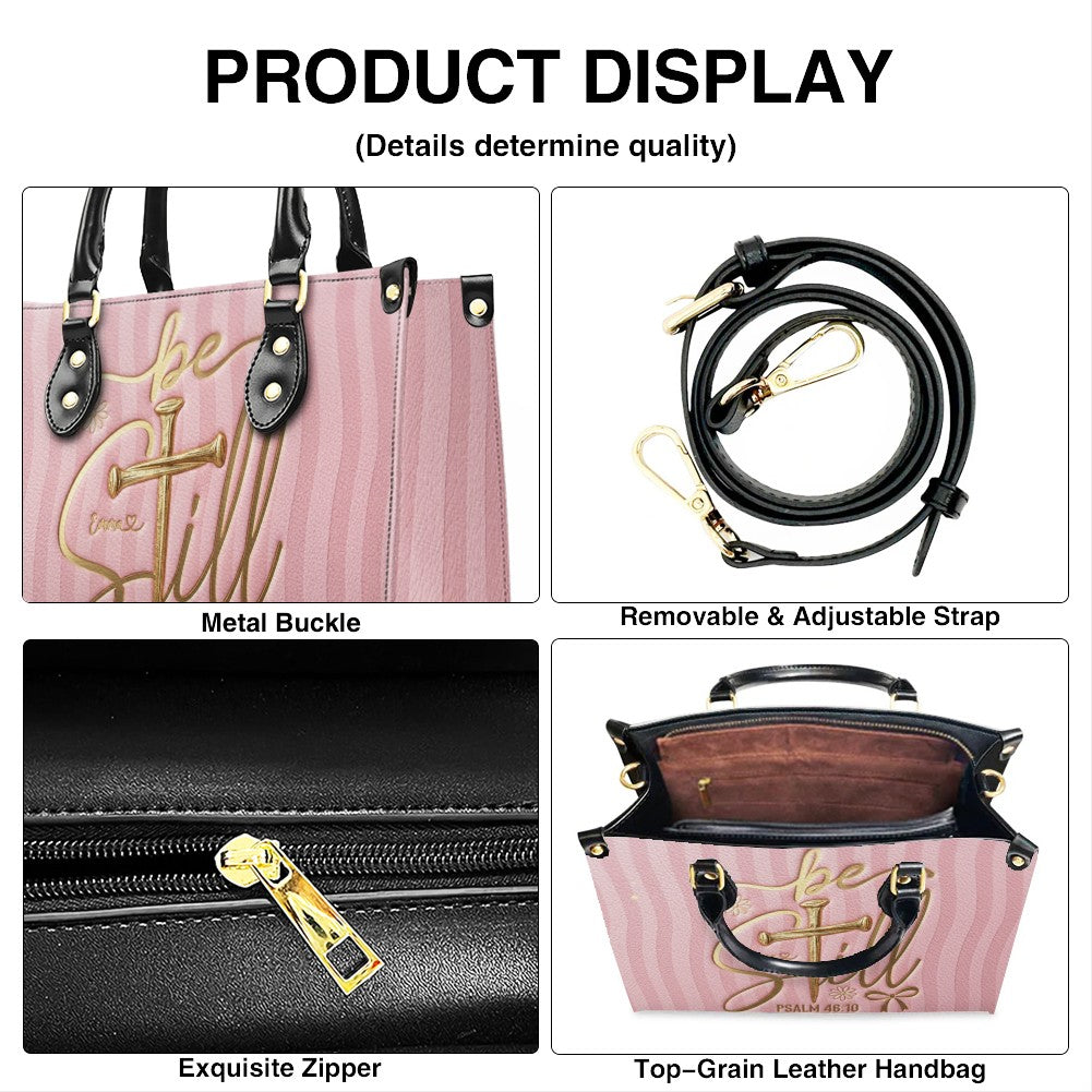 Personalized Be Still Psalm 46:10 Cross Leather Handbag for Women - CHRISTIANARTBAG | Custom Faith Purse in Pink CAB01100526