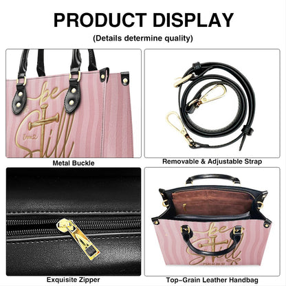 Personalized Be Still Psalm 46:10 Cross Leather Handbag for Women - CHRISTIANARTBAG | Custom Faith Purse in Pink CAB01100526