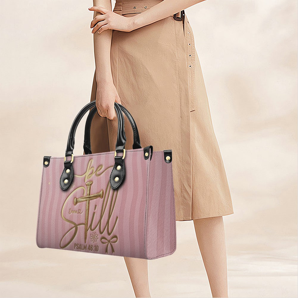 Personalized Be Still Psalm 46:10 Cross Leather Handbag for Women - CHRISTIANARTBAG | Custom Faith Purse in Pink CAB01100526
