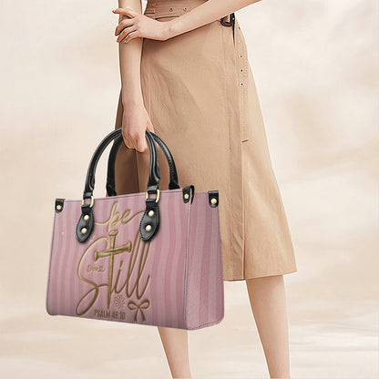 Personalized Be Still Psalm 46:10 Cross Leather Handbag for Women - CHRISTIANARTBAG | Custom Faith Purse in Pink CAB01100526