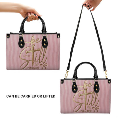Personalized Be Still Psalm 46:10 Cross Leather Handbag for Women - CHRISTIANARTBAG | Custom Faith Purse in Pink CAB01100526