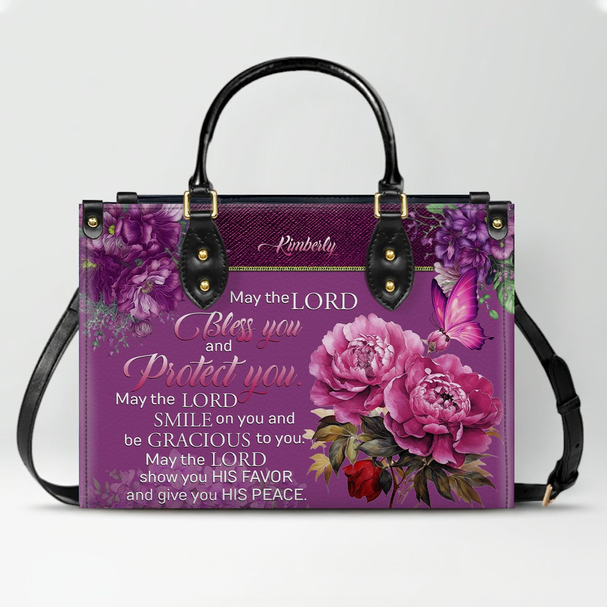 Personalized Christian Leather Handbag for Women – Bible Verse Floral Purse, Custom Name Religious Gift by CHRISTIANARTBAG