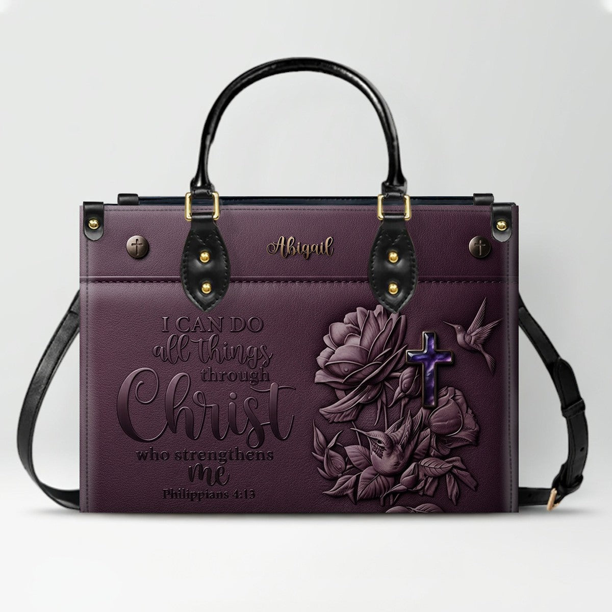 Custom Name Christian Leather Handbag & Wallet Set - Personalized Bible Verse Tote Bag | CHRISTIANARTBAG 01072726