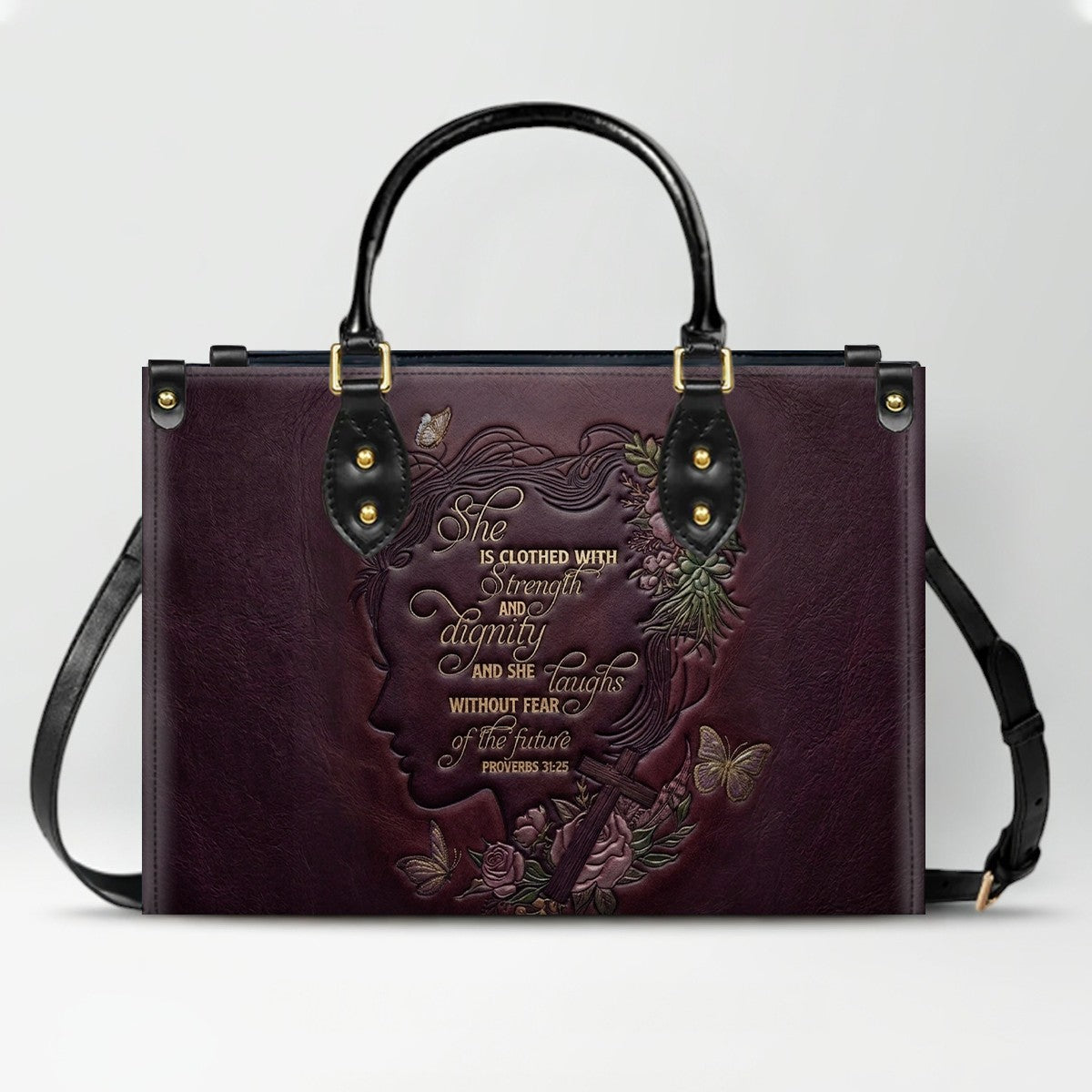 CHRISTIANARTBAG Personalized Leather Handbag - Custom Proverbs 31 in Burgundy - CAB0171326