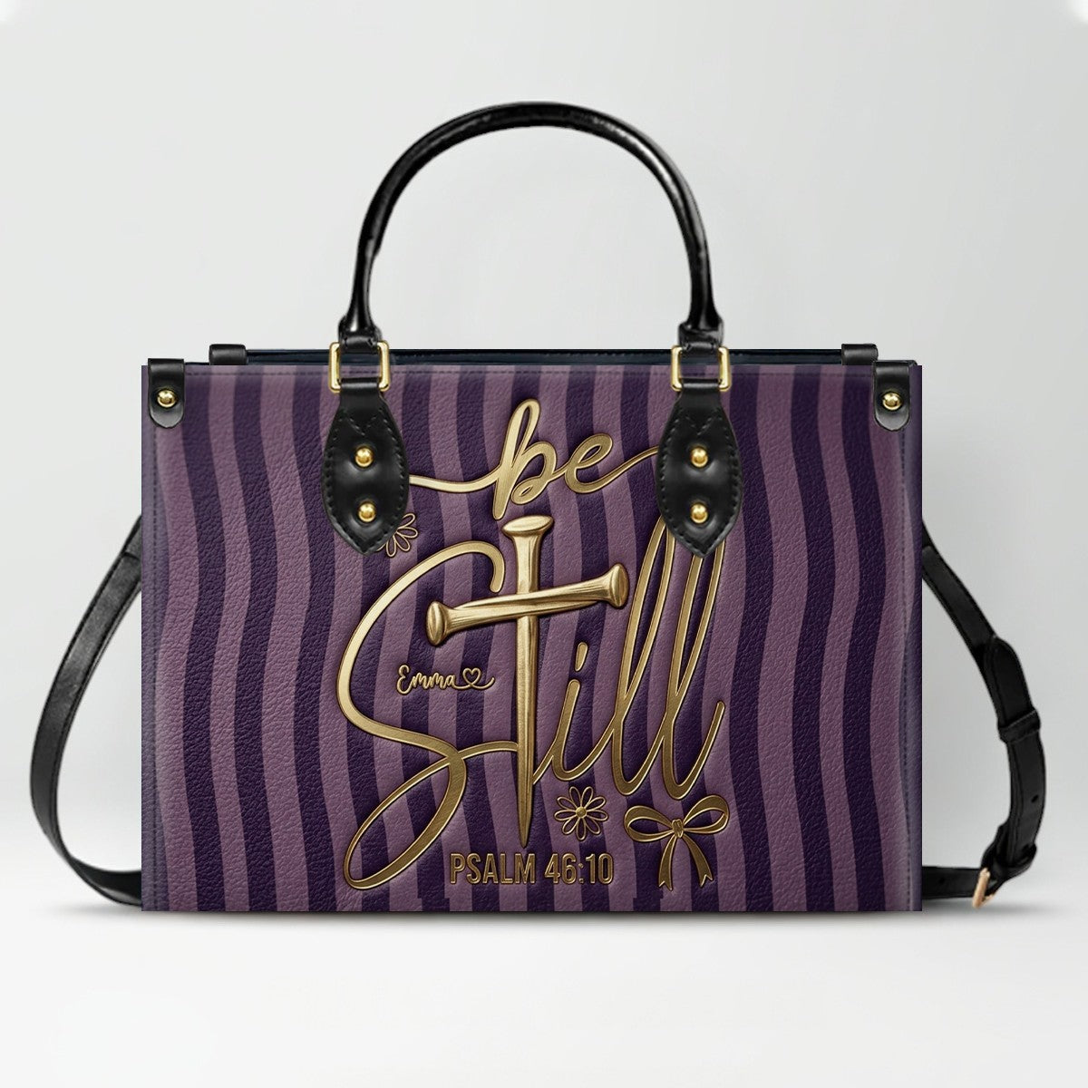 Personalized Be Still Psalm 46:10 Cross Leather Handbag for Women - CHRISTIANARTBAG | Custom Faith Purse in Pink CAB01100526