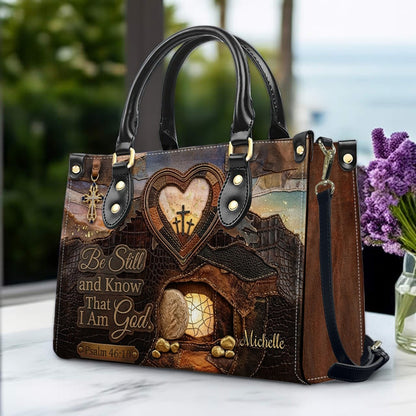 CHRISTIANARTBAG Personalized Leather Handbag with Custom Name & Scripture - Be Still and Know That I Am God | CHRISTIANARTBAG™ CAB017626