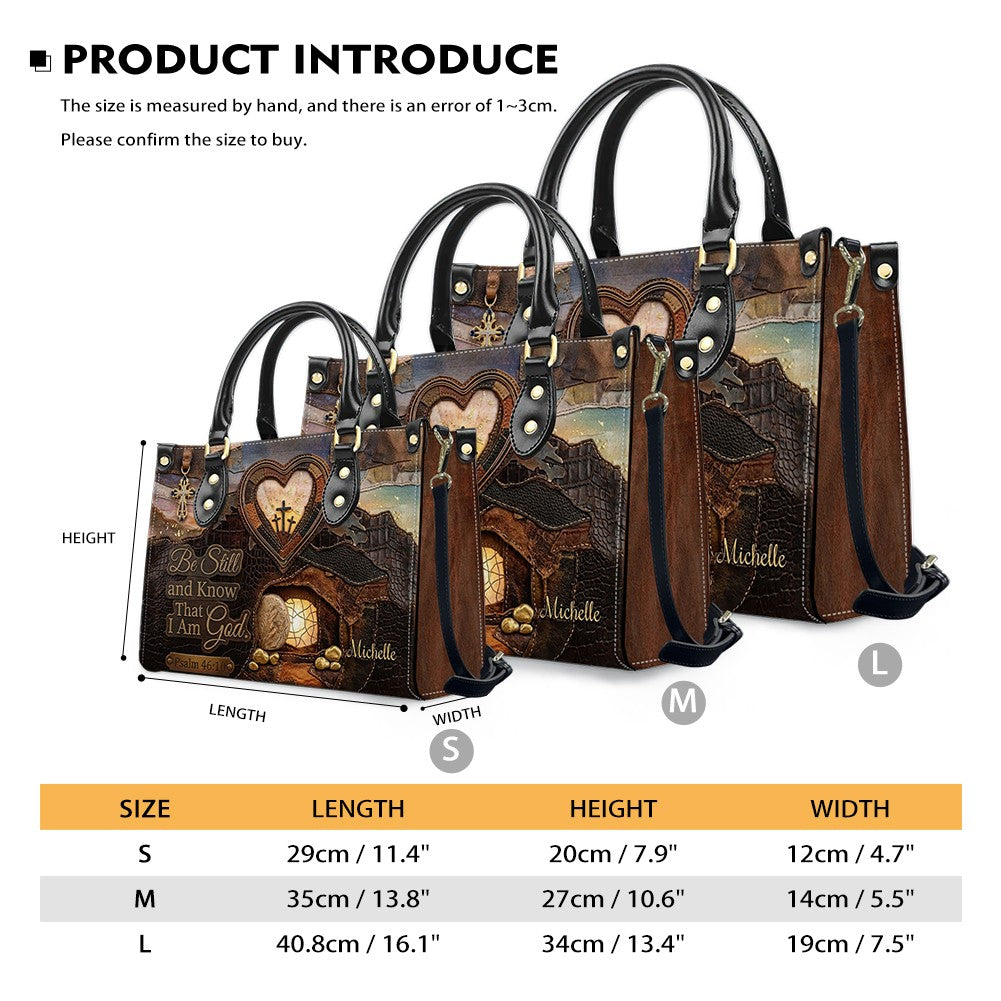 CHRISTIANARTBAG Personalized Leather Handbag with Custom Name & Scripture - Be Still and Know That I Am God | CHRISTIANARTBAG™ CAB017626