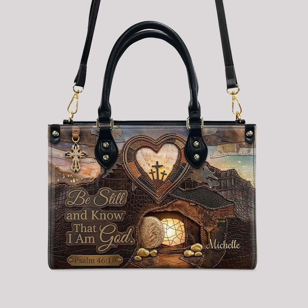 CHRISTIANARTBAG Personalized Leather Handbag with Custom Name & Scripture - Be Still and Know That I Am God | CHRISTIANARTBAG™ CAB017626