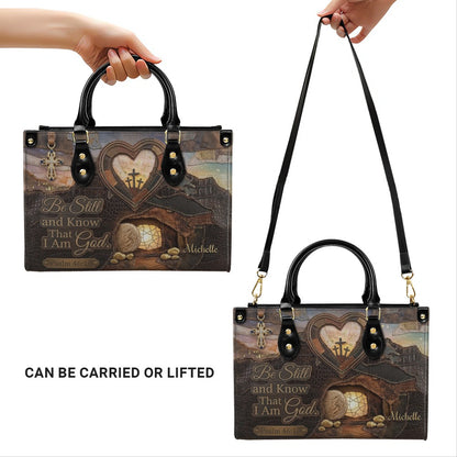 CHRISTIANARTBAG Personalized Leather Handbag with Custom Name & Scripture - Be Still and Know That I Am God | CHRISTIANARTBAG™ CAB017626