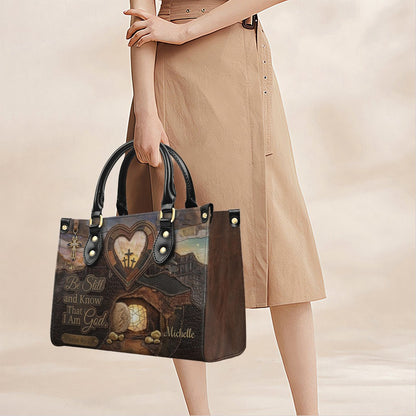 CHRISTIANARTBAG Personalized Leather Handbag with Custom Name & Scripture - Be Still and Know That I Am God | CHRISTIANARTBAG™ CAB017626