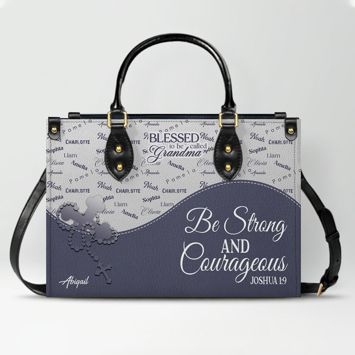 Personalized Leather Handbag – Blessed Grandma Purse with Grandkids' Names Background, Christian Bible Verse Bag, CHRISTIANARTBAG Gift for Women