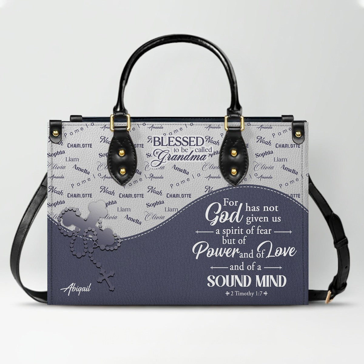 Personalized Leather Handbag – Blessed Grandma Purse with Grandkids' Names Background, Christian Bible Verse Bag, CHRISTIANARTBAG Gift for Women