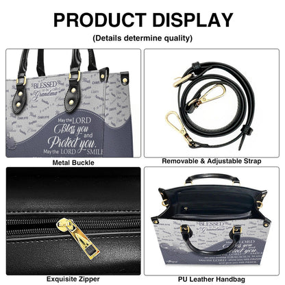 Personalized Leather Handbag – Blessed Grandma Purse with Grandkids' Names Background, Christian Bible Verse Bag, CHRISTIANARTBAG Gift for Women