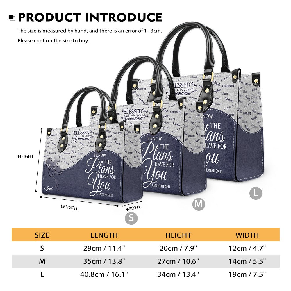 Personalized Leather Handbag – Blessed Grandma Purse with Grandkids' Names Background, Christian Bible Verse Bag, CHRISTIANARTBAG Gift for Women