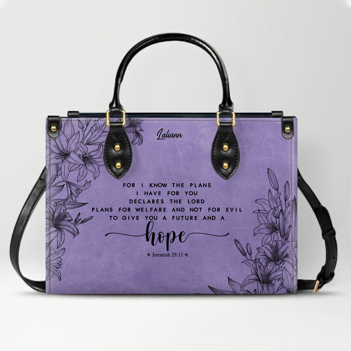 CHRISTIANARTBAG Personalized Purple Leather Bag - Custom Bible Verse Handbag - Floral Christian Gifts for Her - Numbers 6:24-26 Blessing Tote