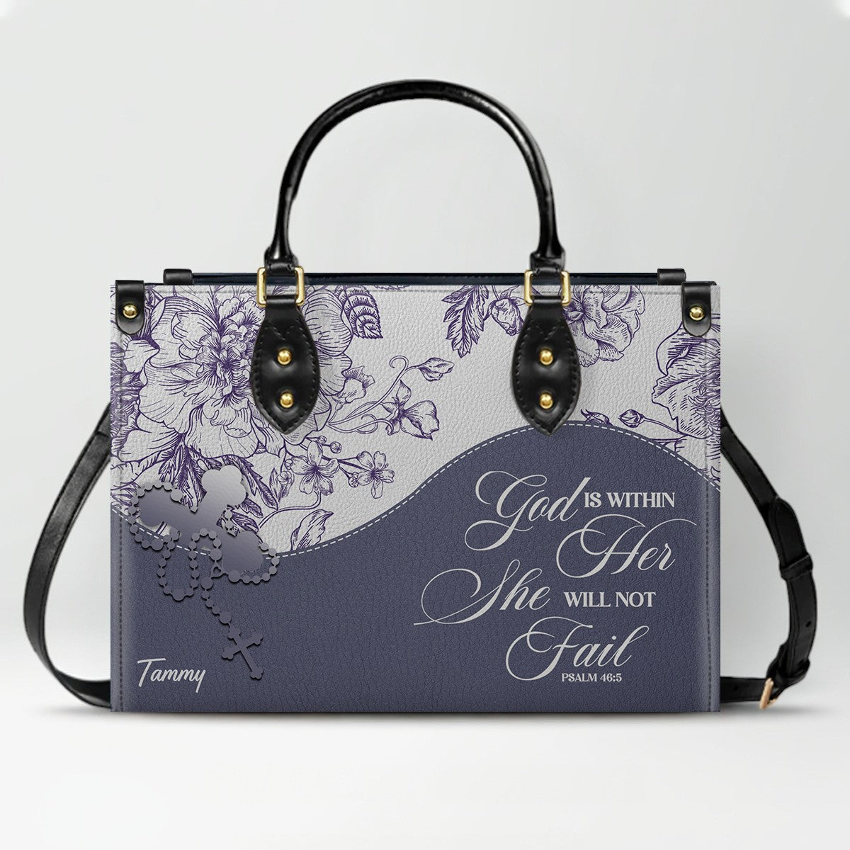 Christian Personalized Leather Handbag Flower for Women – Custom Name & Scripture | CHRISTIANARTBAG CAB031326