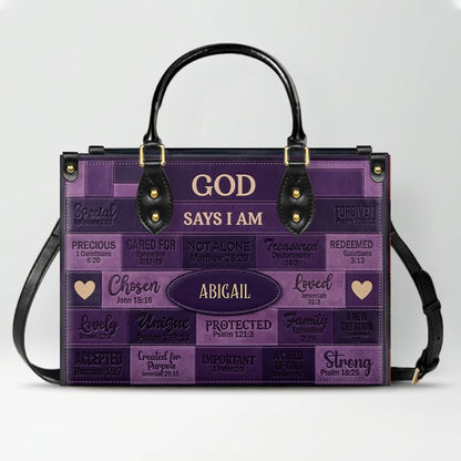 Christian Art Bag God Says I Am Personalized Handbag | Custom Scripture Leather Tote & Purse Set | Faith Based Religious Gifts for Her CAB01062226