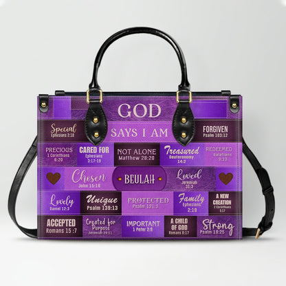 Christianartbag Handbags, God Says I Am Leather Handbag Purple, Personalized Bags, Gifts for Women, Christmas Gift, CABLTB02240923.