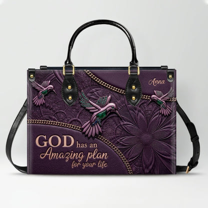 CHRISTIANARTBAG Personalized Leather Handbag - God Has An Amazing Plan For Your Life Hummingbird Floral Bag CAB01100326