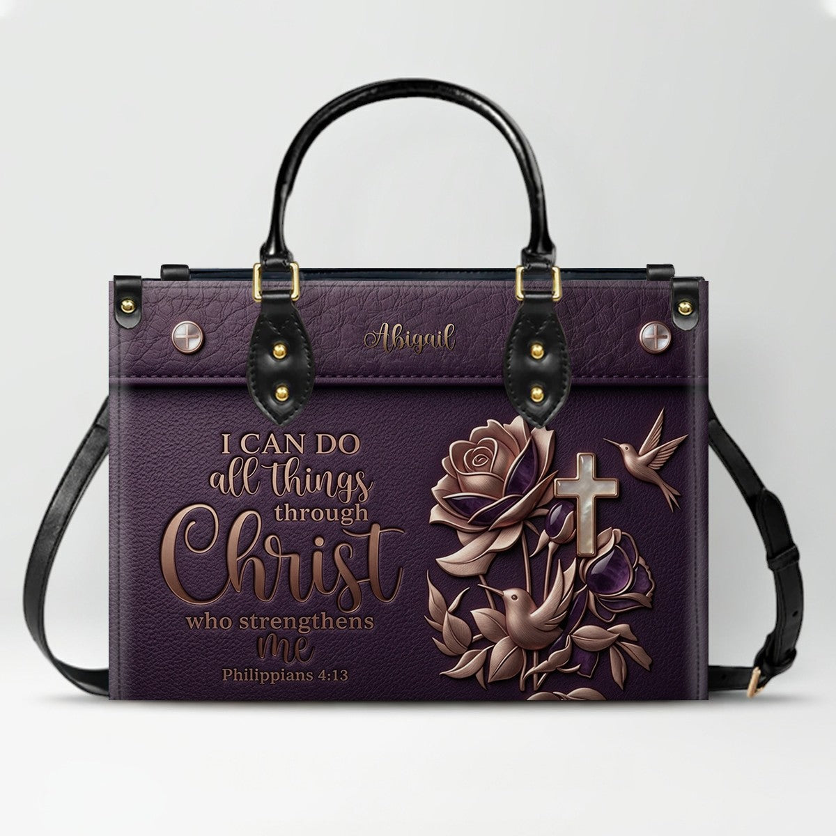 Custom Name Christian Leather Handbag & Wallet Set - Personalized Bible Verse Tote Bag | CHRISTIANARTBAG 01072726