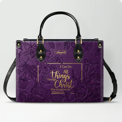 Personalized Bible Verse Leather Handbag - Custom Name Christian Tote Bag | CHRISTIANARTBAG 01080626