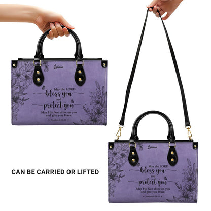 CHRISTIANARTBAG Personalized Purple Leather Bag - Custom Bible Verse Handbag - Floral Christian Gifts for Her - Numbers 6:24-26 Blessing Tote
