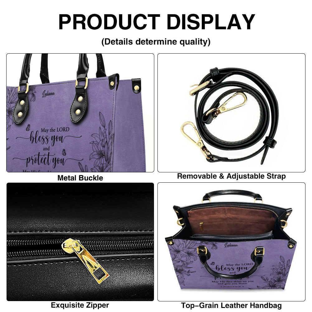 CHRISTIANARTBAG Personalized Purple Leather Bag - Custom Bible Verse Handbag - Floral Christian Gifts for Her - Numbers 6:24-26 Blessing Tote