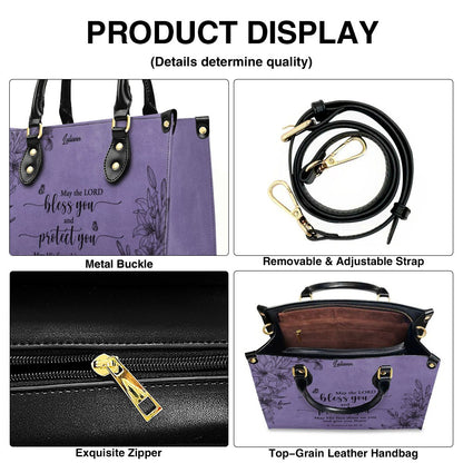 CHRISTIANARTBAG Personalized Purple Leather Bag - Custom Bible Verse Handbag - Floral Christian Gifts for Her - Numbers 6:24-26 Blessing Tote