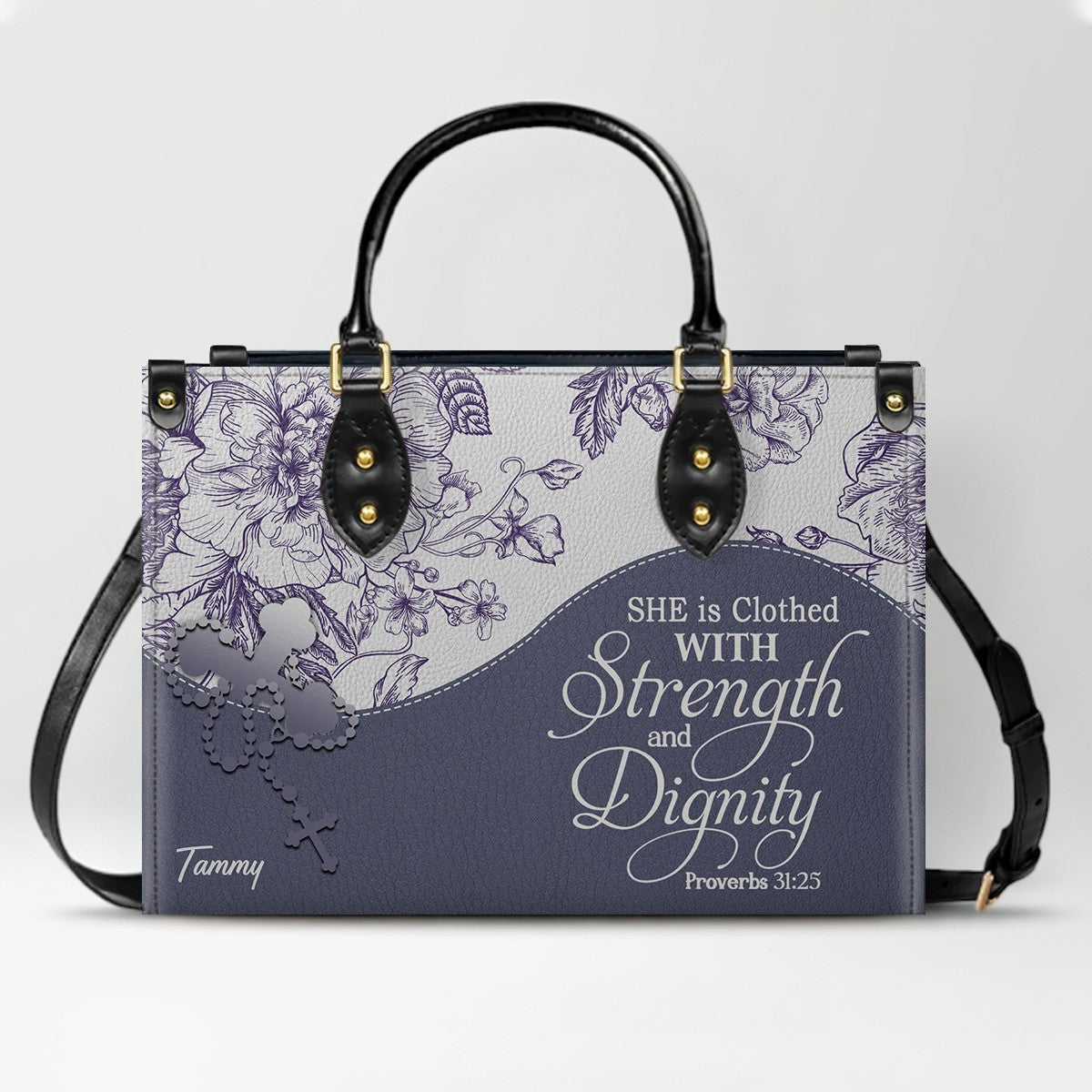 Christian Personalized Leather Handbag Flower for Women – Custom Name & Scripture | CHRISTIANARTBAG CAB031326
