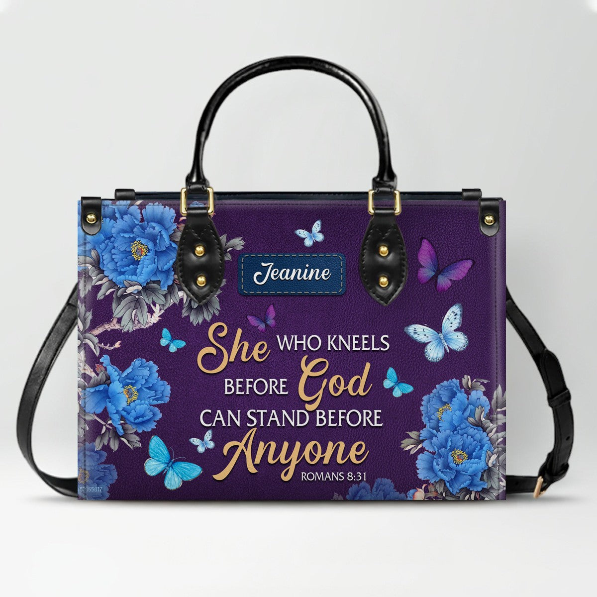 Christianartbag Handbags, She Who Kneels Before God Romans 8 31, Purple Handbag Design, Monogram Leather Handbag, Gifts for Women, CABLTB011116243.