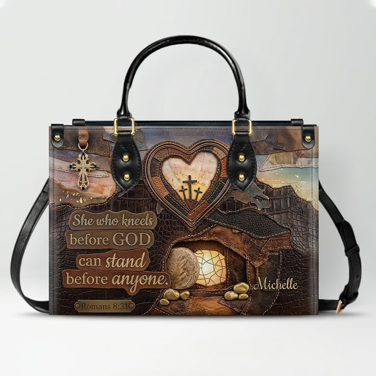 CHRISTIANARTBAG Personalized Leather Handbag with Custom Name & Scripture - Be Still and Know That I Am God | CHRISTIANARTBAG™ CAB017626