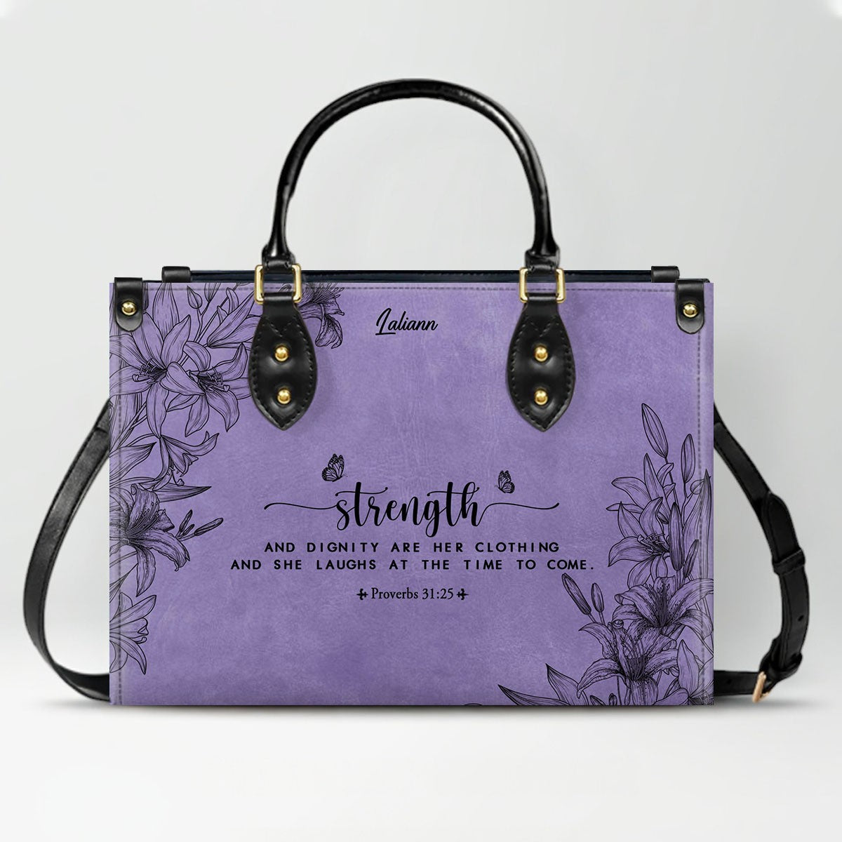 CHRISTIANARTBAG Personalized Purple Leather Bag - Custom Bible Verse Handbag - Floral Christian Gifts for Her - Numbers 6:24-26 Blessing Tote