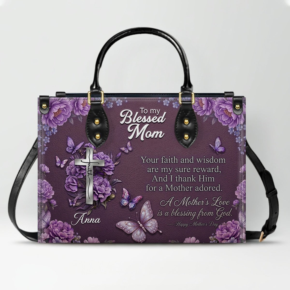 CHRISTIANARTBAG | Personalized Leather Handbag - Blessed Mother Edition - Custom Name & Faith Design CAB14626