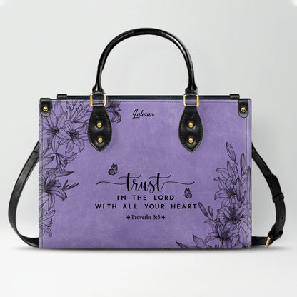 CHRISTIANARTBAG Personalized Purple Leather Bag - Custom Bible Verse Handbag - Floral Christian Gifts for Her - Numbers 6:24-26 Blessing Tote