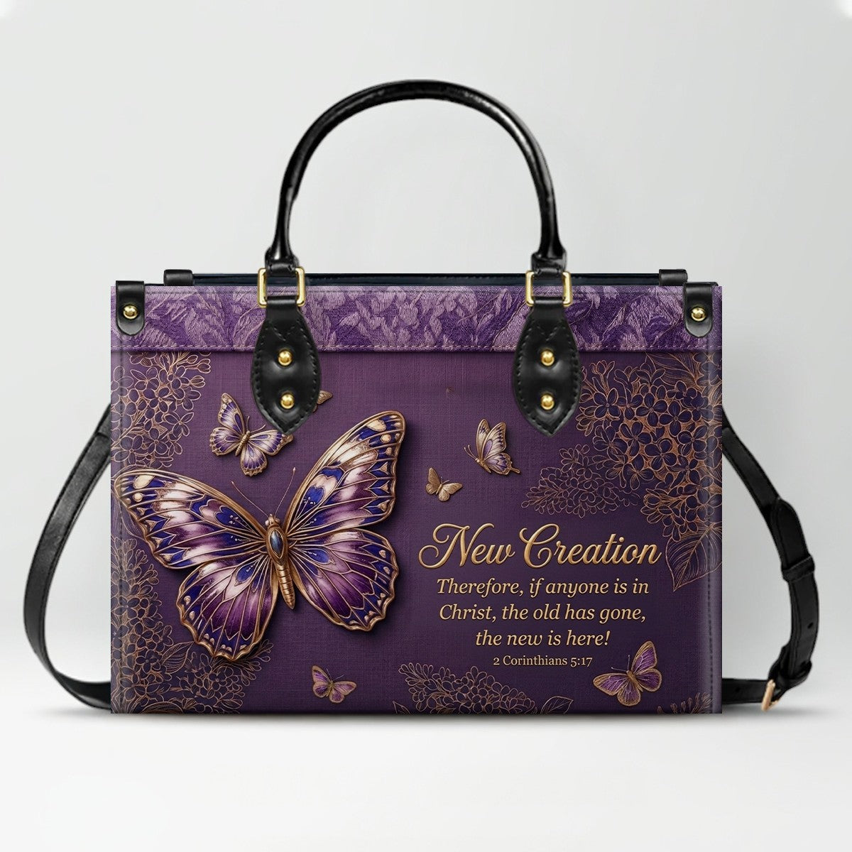 Personalized Butterfly Leather Handbag with Bible Verse | CHRISTIANARTBAG 01080126