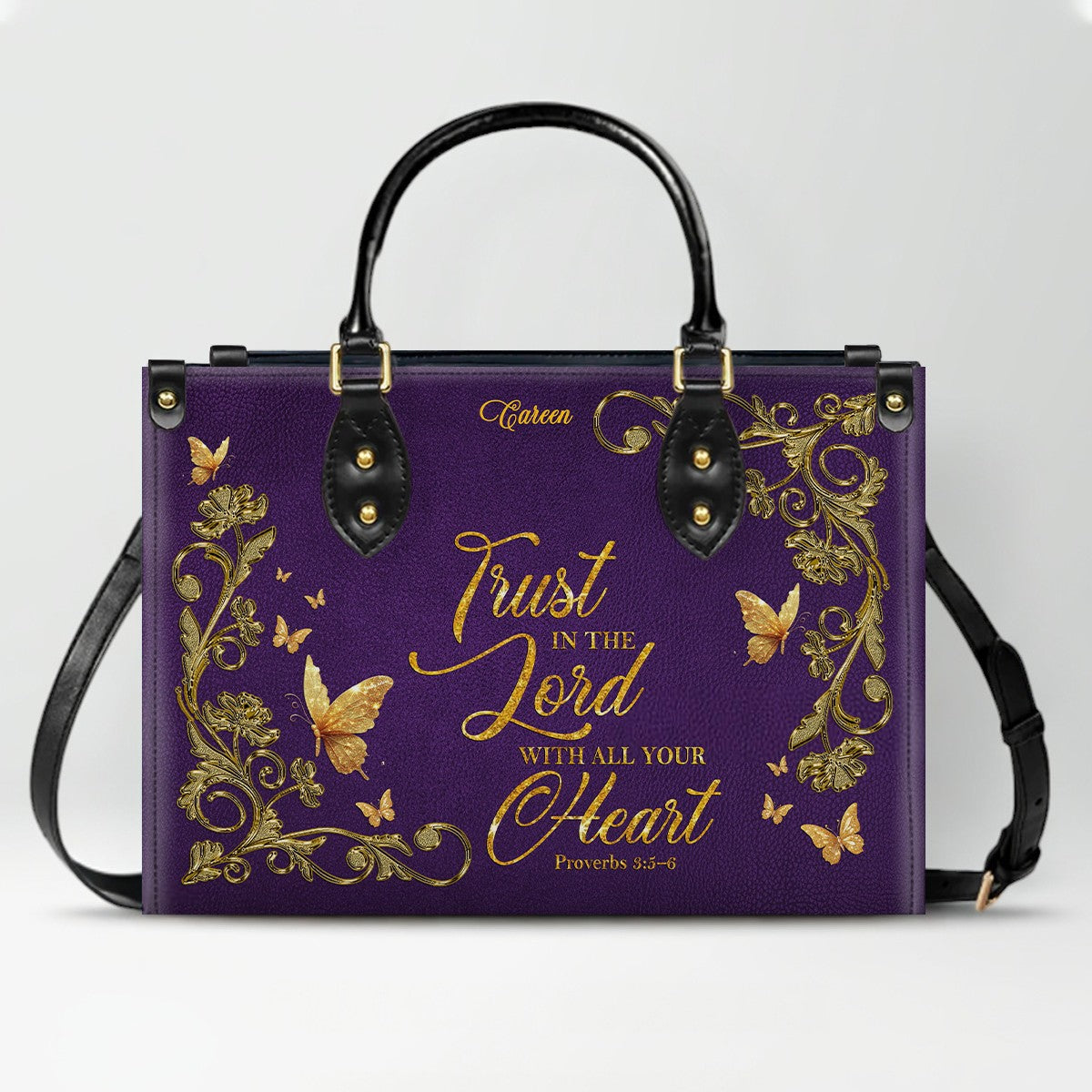 Personalized Leather Handbag with Custom Name & Bible Verse - Personalized Christian Leather Handbag & Wallet Set | CHRISTIANARTBAG™ CAB01012626
