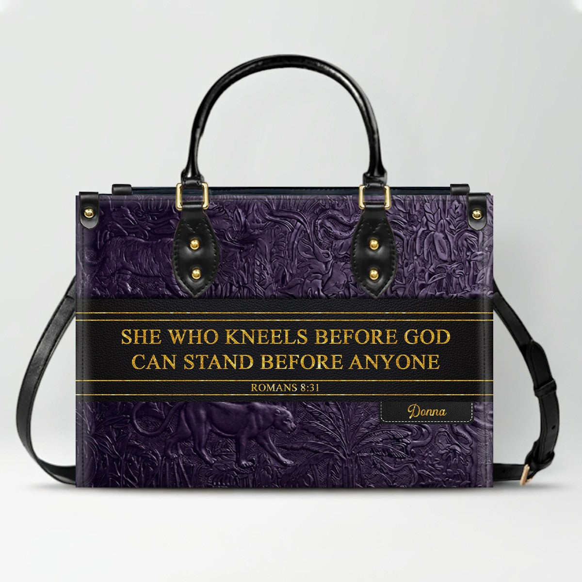 Luxury Embossed Leather Christian Tote Bag - Custom Name & Scripture Purse - Premium Faith Gift for Women CAB0132426