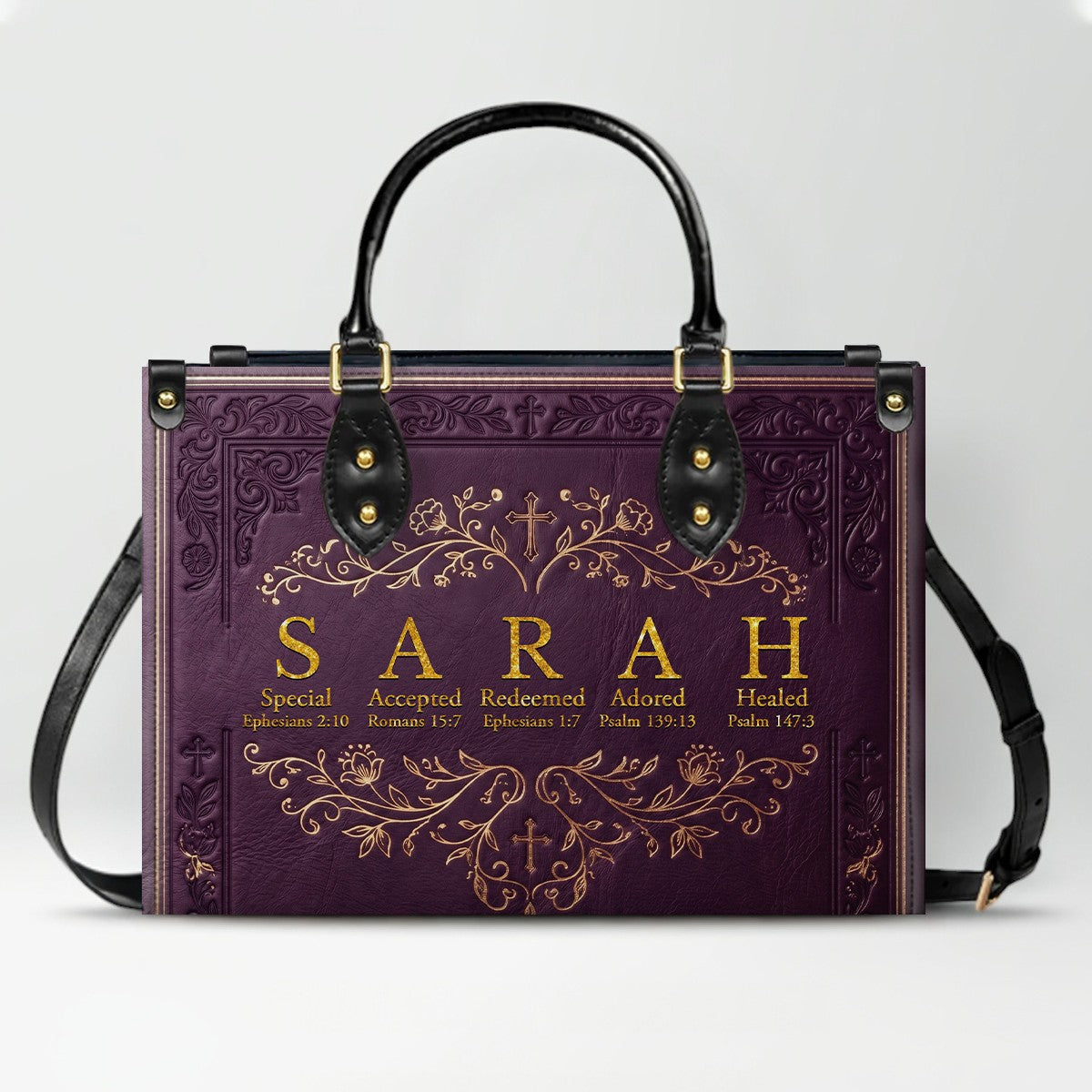 CHRISTIANARTBAG Personalized Name Meaning Bible Verse Leather Handbag - Custom Christian Acrostic Name Tote Bag for Women - CAB01101526