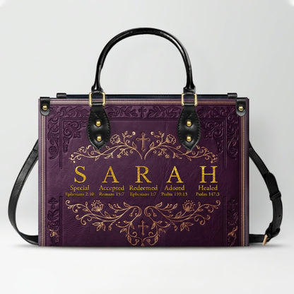 CHRISTIANARTBAG Personalized Name Meaning Bible Verse Leather Handbag - Custom Christian Acrostic Name Tote Bag for Women - CAB01101526