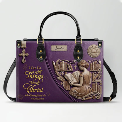 Personalized Leather Handbag | Girl Loves Books - I Can Do All Things Through Christ | CHRISTIANARTBAG CAB0171826